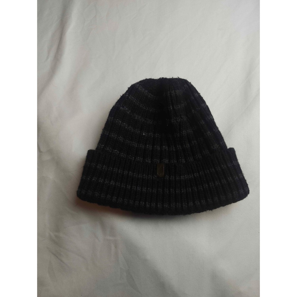 Black and Gray Striped Ribbed Knit Cuffed Beanie Winter Hat